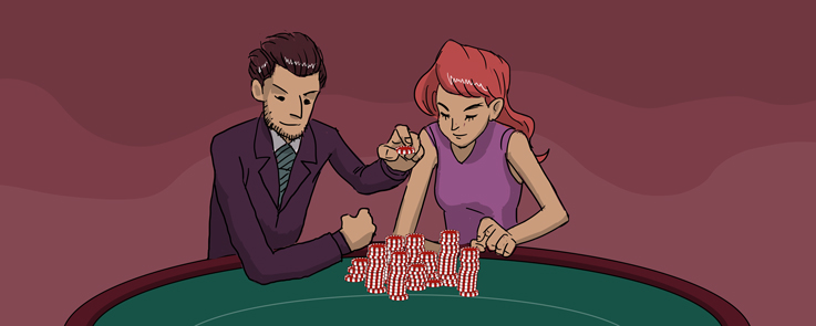 Man and woman are betting in a casino's blackjack table