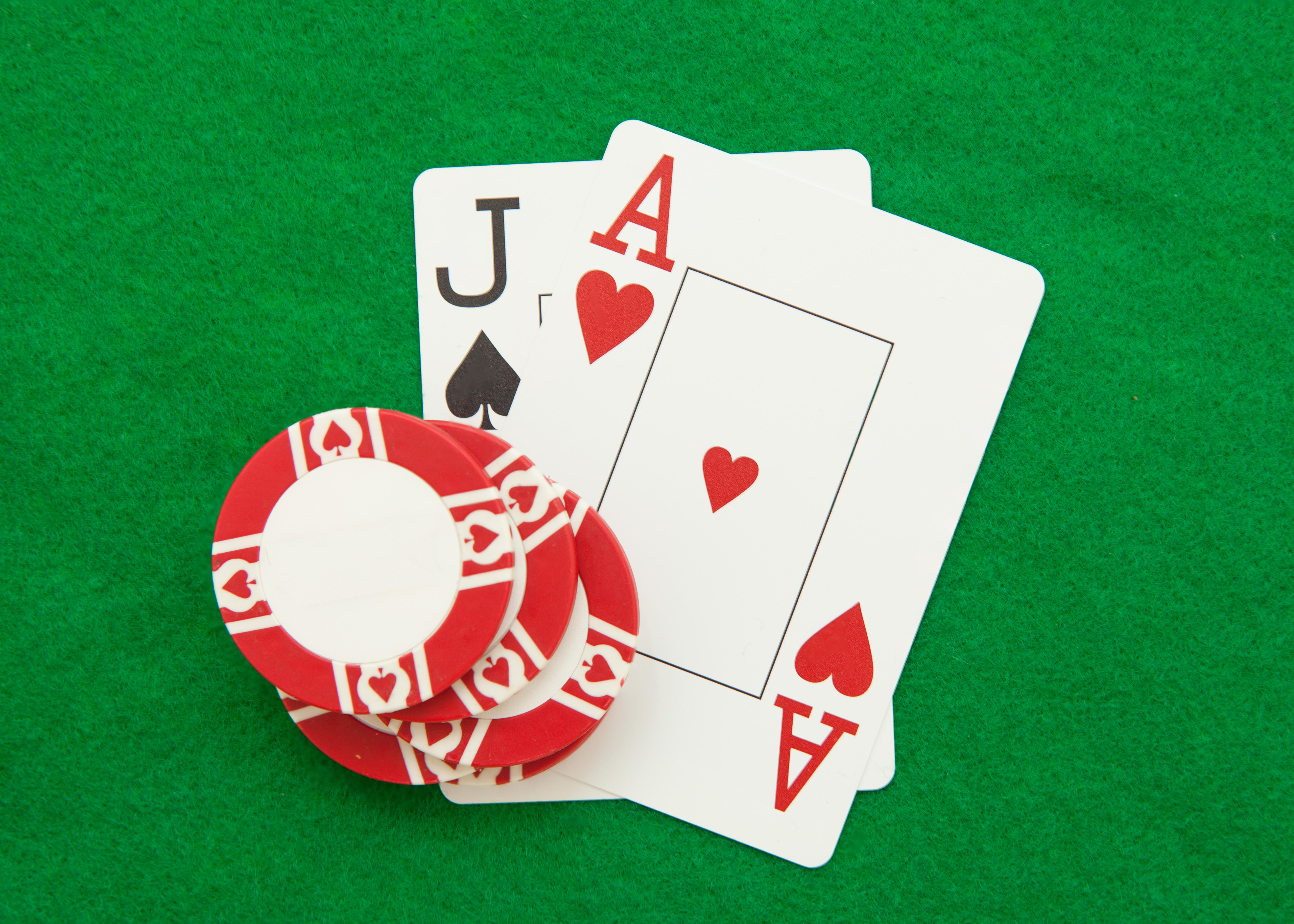 Blackjack cards and coins