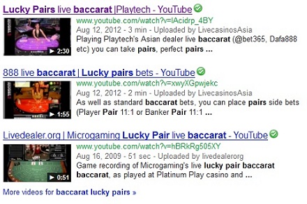 lucky pairs live baccarat search results