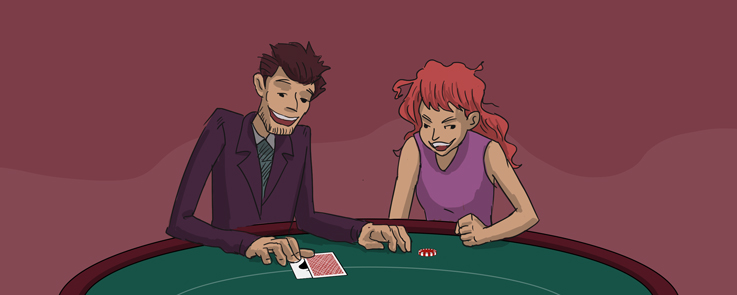 Man and woman are trying to look silly at the casino