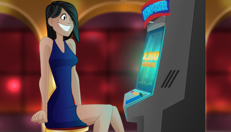 A player with a broad smile sitting at a winning game with an 8,200 credit jackpot