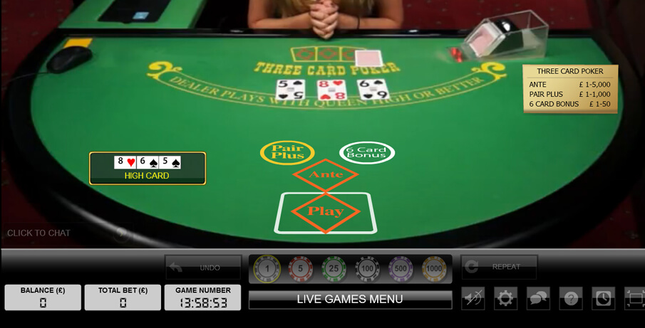 Can you play Three Card Poker in a live casino?