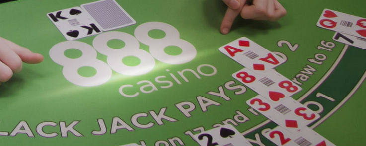 Blackjack table with cards and chips. Full decks