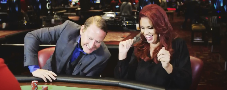 888casino: Ray Parlour and Amy Childs laughing in electric blackjack