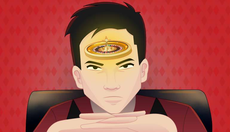 Headshot of a roulette player concentrate on the game