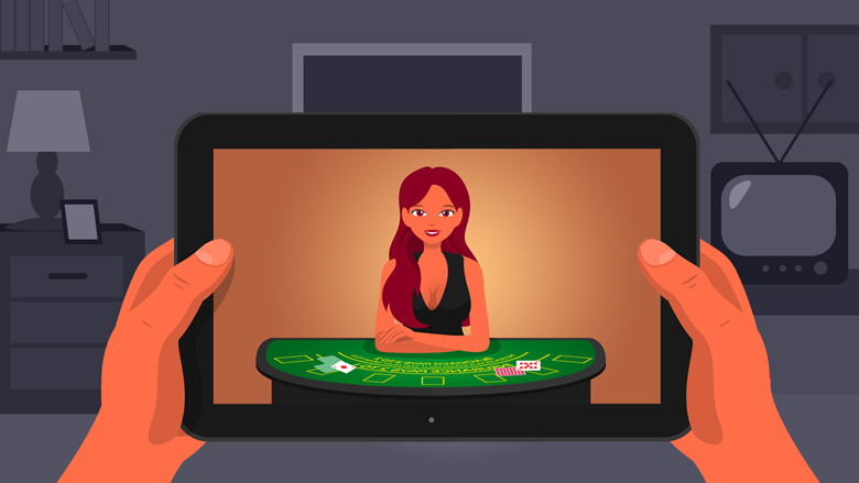 live casino table with a dealer on a tablet device