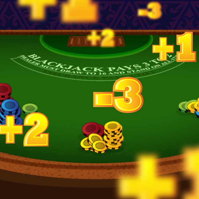 Blackjack table with flying numbers