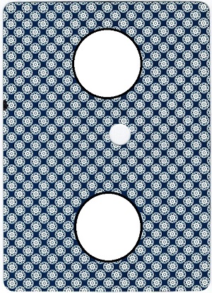 asymmetric cuts along the left and right-hand edges of the card