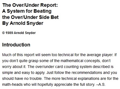 the over/under report: a system for beating the over/under side bet by arnold synder introduction\