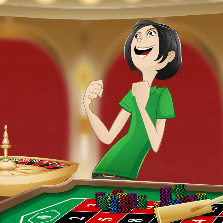 Roulette player is happy after winning