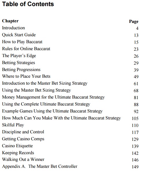 table of contents