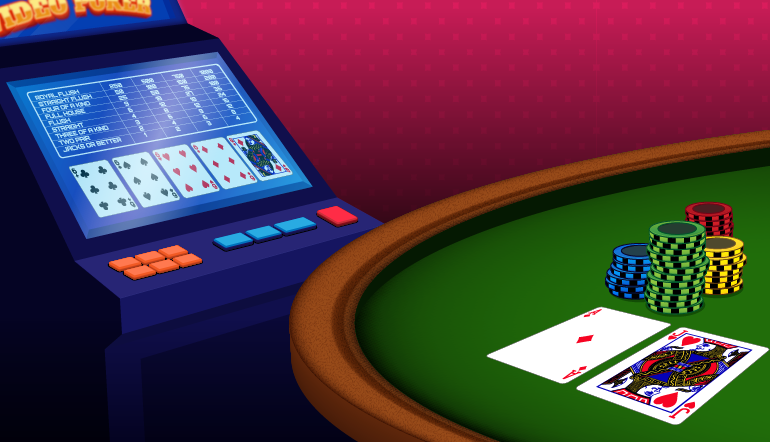 Video Poker machine near to a Blackjack table