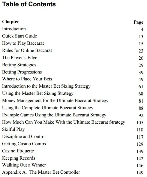 table of contents