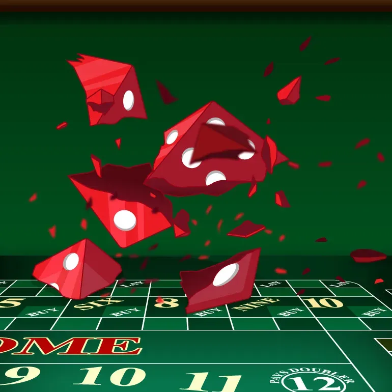 Craps dice smashing into pieces